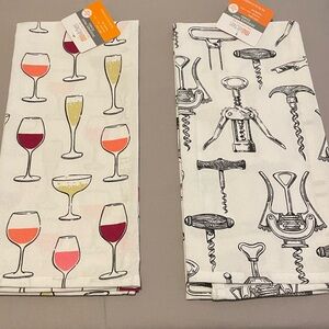 Wine Glass & Corkscrew Printed Kitchen Towels - White